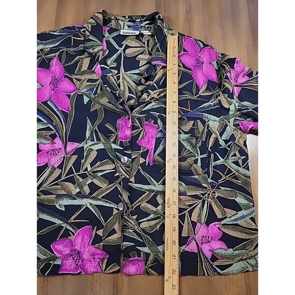 Chico’s Women’s Leaf Print Button Up Top Shirt Pink Black Colorful Sz 2 L EUC - Picture 7 of 7